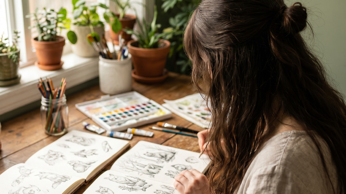 Lena Wiesenbach beim Illustrieren
